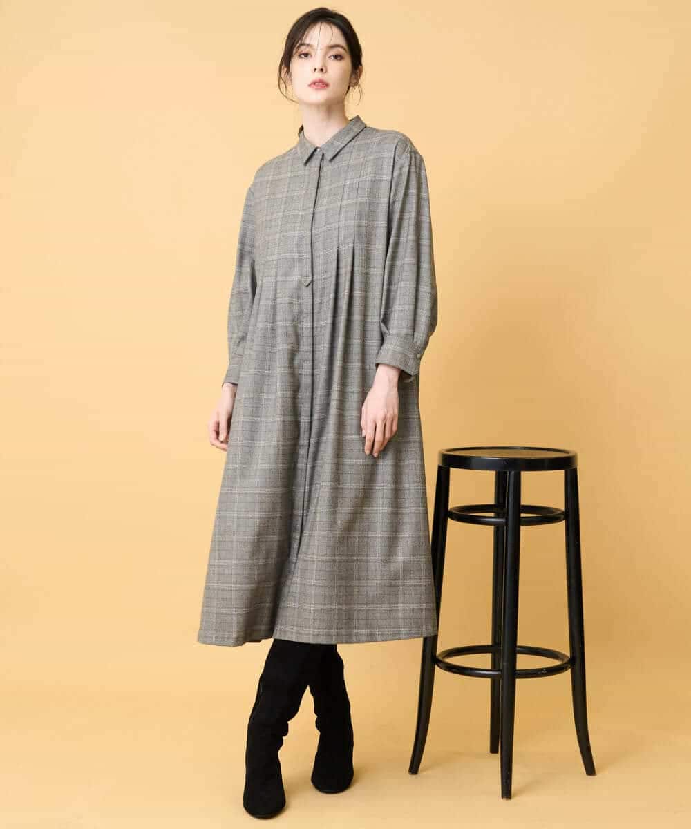 PYEAD31720 CHRISTIAN AUJARD(小さいサイズ)(メゾン ドゥ サンク) グレンチェックワンピース ブラウン系