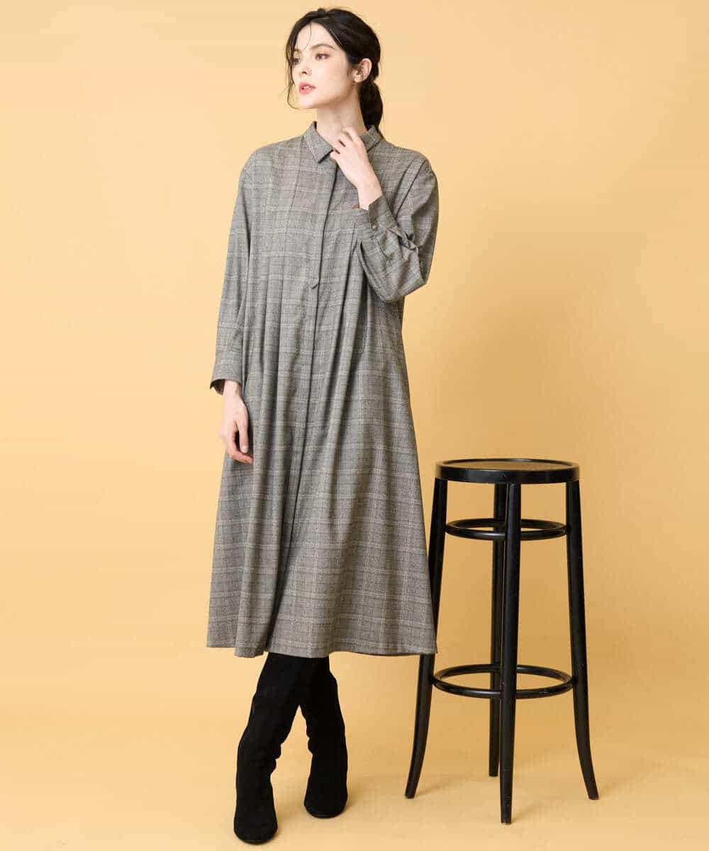 PYEAD31720 CHRISTIAN AUJARD(小さいサイズ)(メゾン ドゥ サンク) グレンチェックワンピース ブラウン系