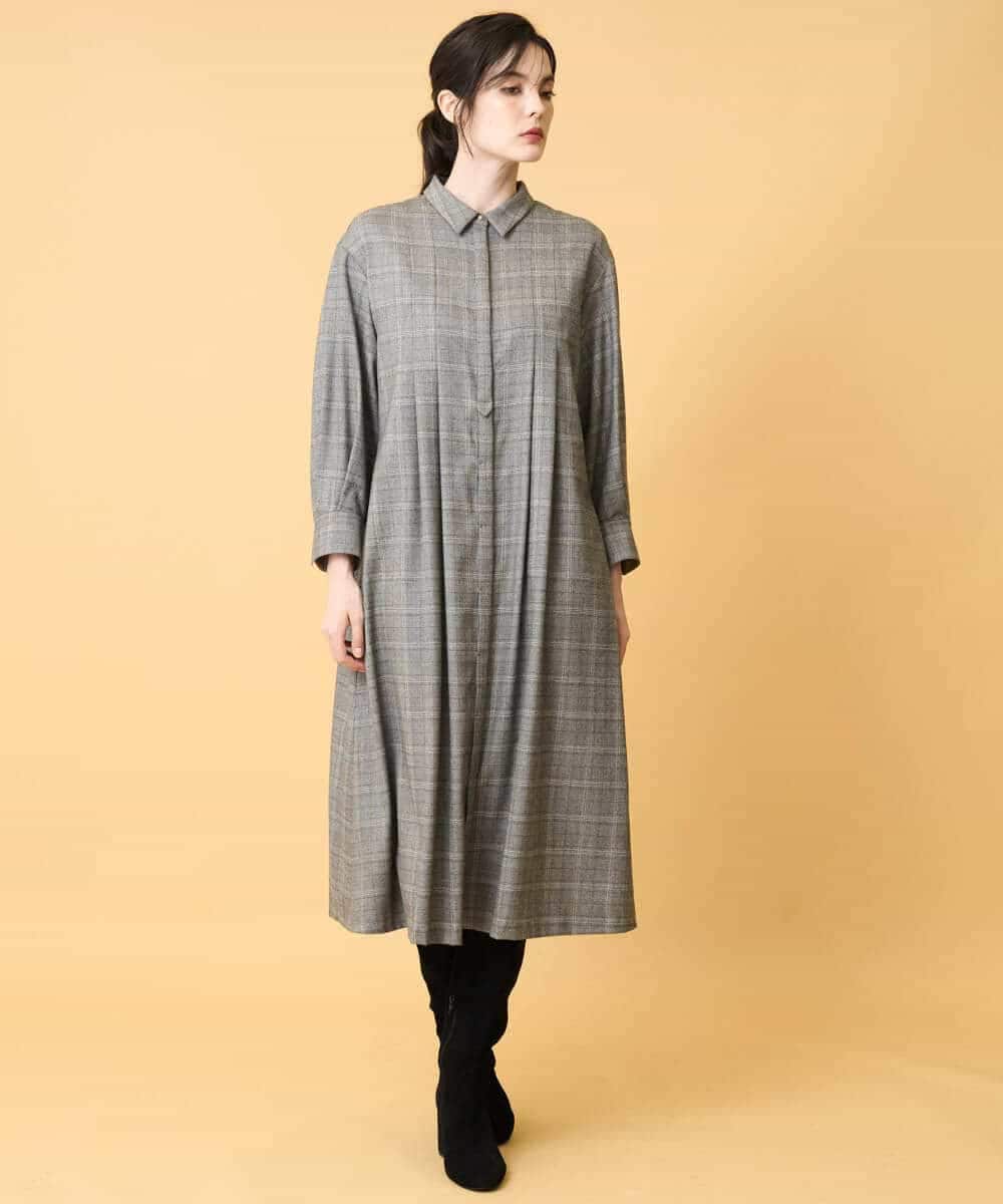 PYEAD31720 CHRISTIAN AUJARD(小さいサイズ)(メゾン ドゥ サンク) グレンチェックワンピース ブラウン系