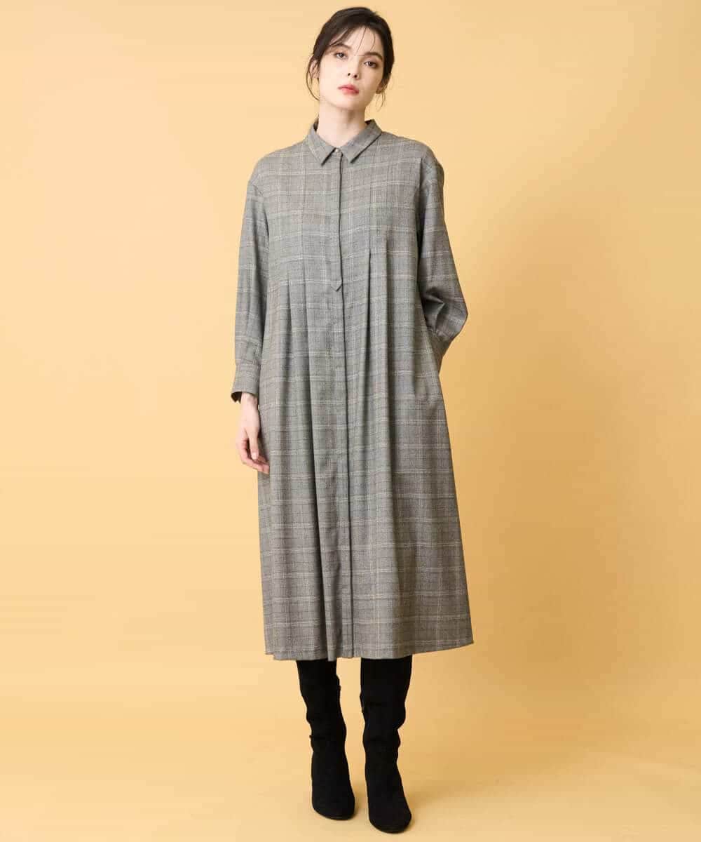 PYEAD31720 CHRISTIAN AUJARD(小さいサイズ)(メゾン ドゥ サンク) グレンチェックワンピース ブラウン系