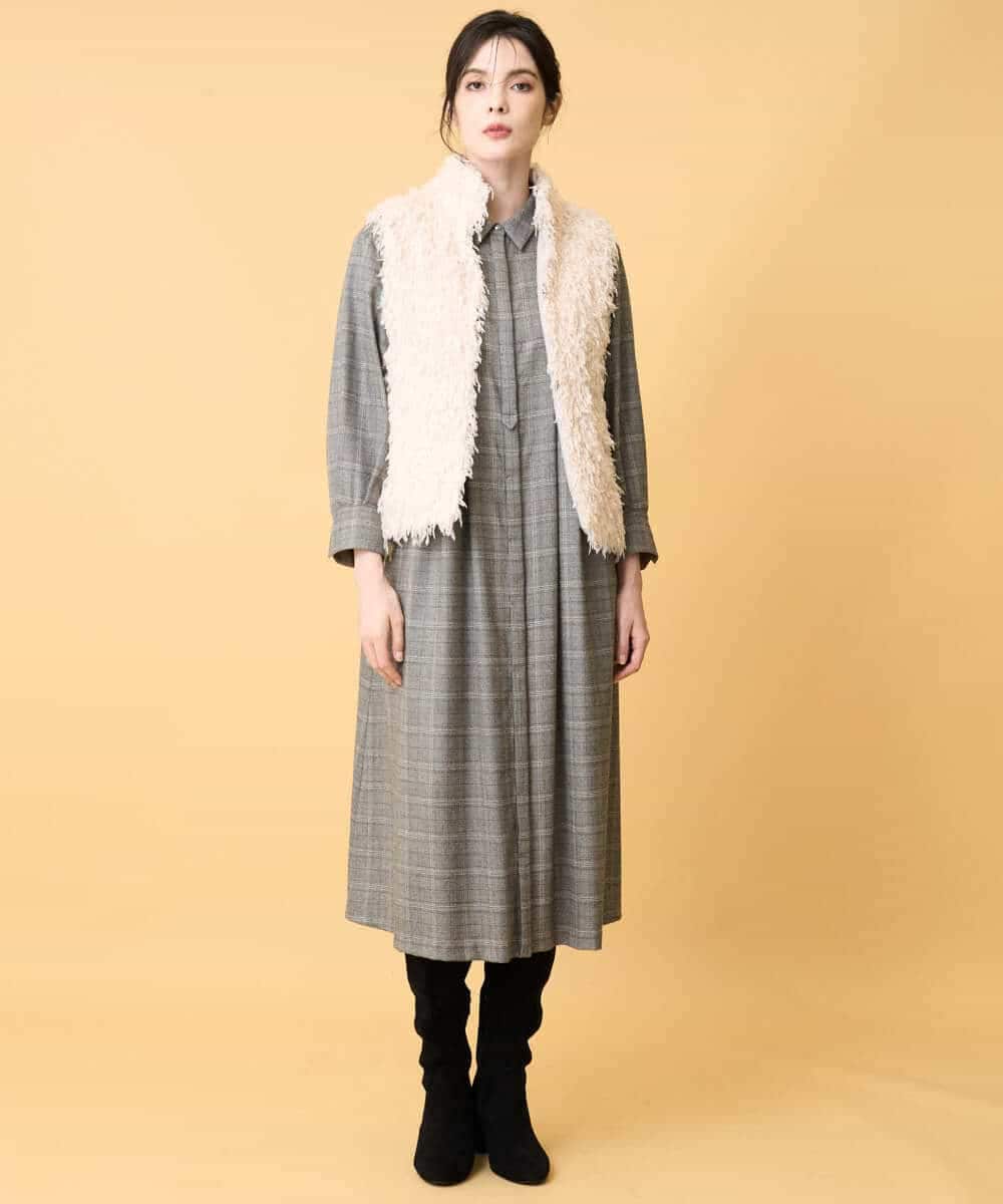 PYEAD31720 CHRISTIAN AUJARD(小さいサイズ)(メゾン ドゥ サンク) グレンチェックワンピース ブラウン系