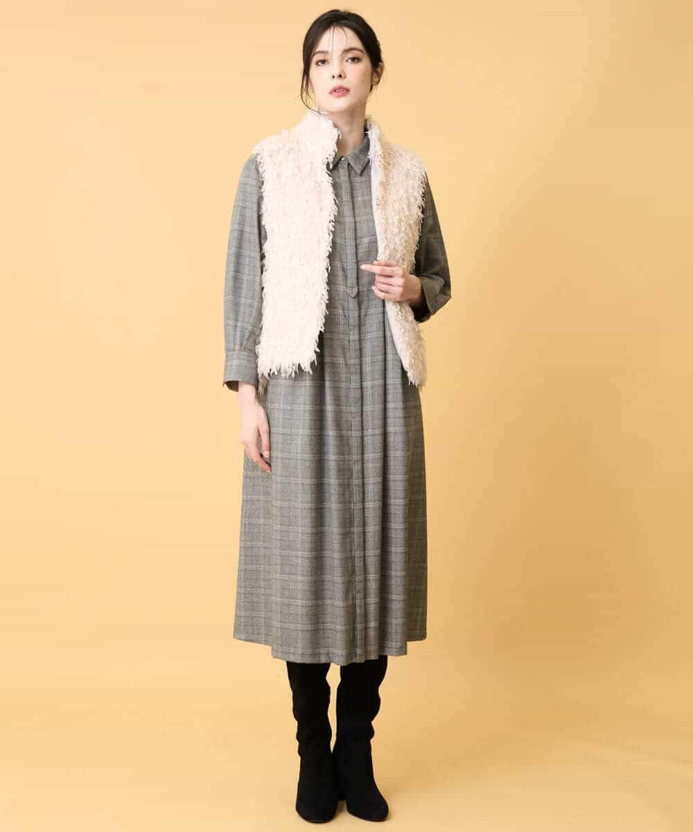 PYEAD31720 CHRISTIAN AUJARD(小さいサイズ)(メゾン ドゥ サンク) グレンチェックワンピース ブラウン系