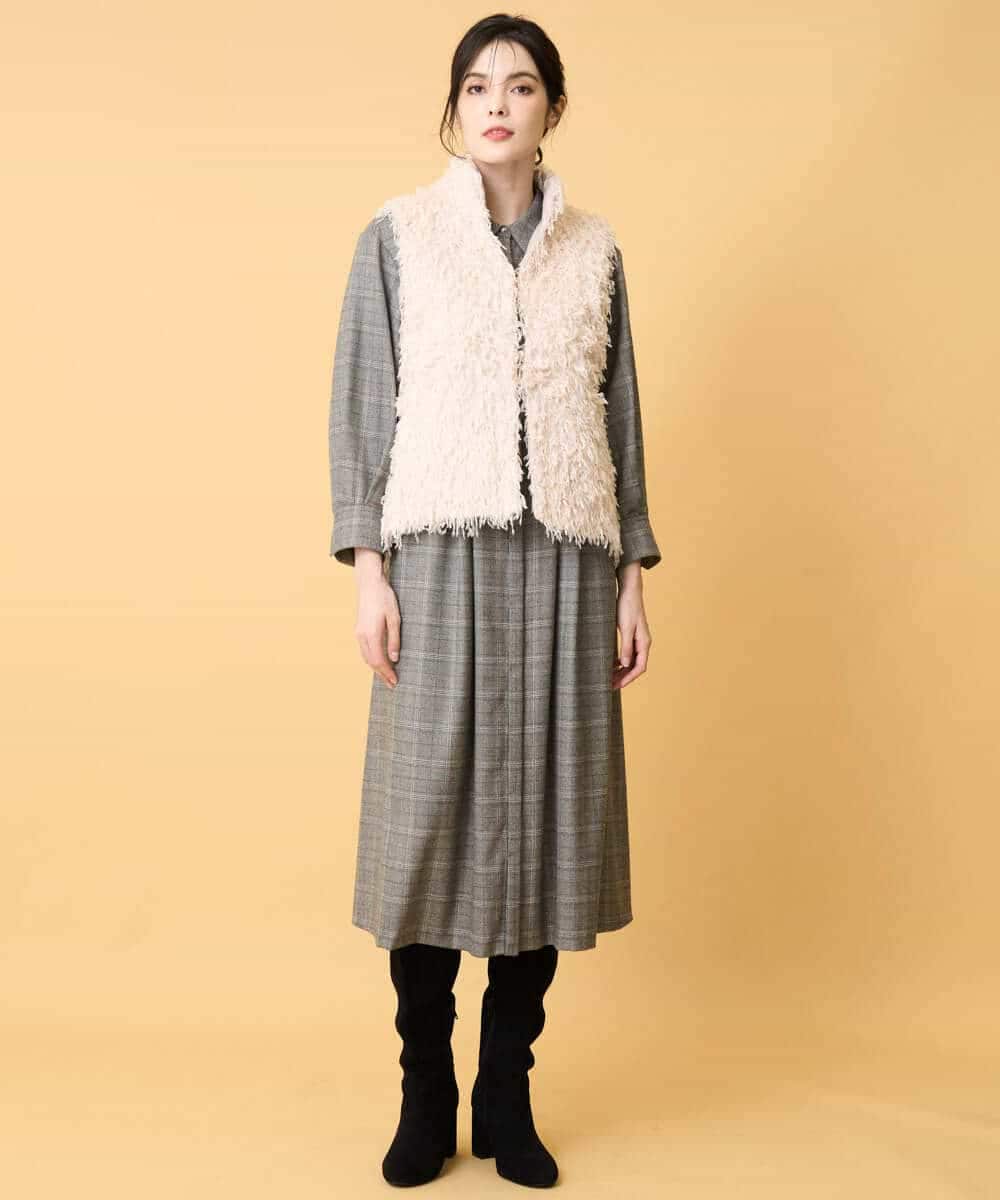 PYEAD31720 CHRISTIAN AUJARD(小さいサイズ)(メゾン ドゥ サンク) グレンチェックワンピース ブラウン系