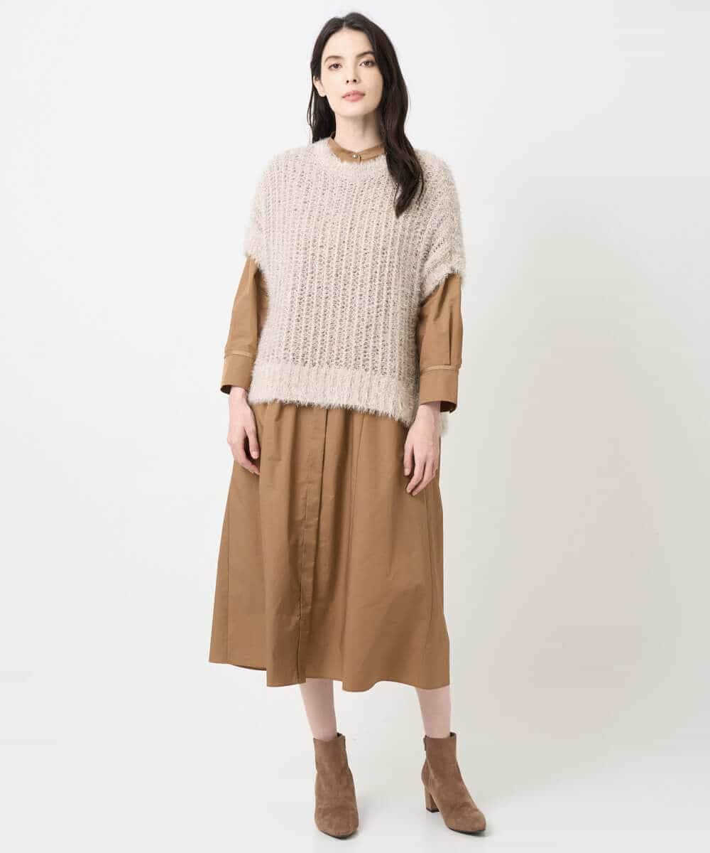 PYEAE03600 CHRISTIAN AUJARD(小さいサイズ)(メゾン ドゥ サンク) 長袖タフタワンピース ブラウン