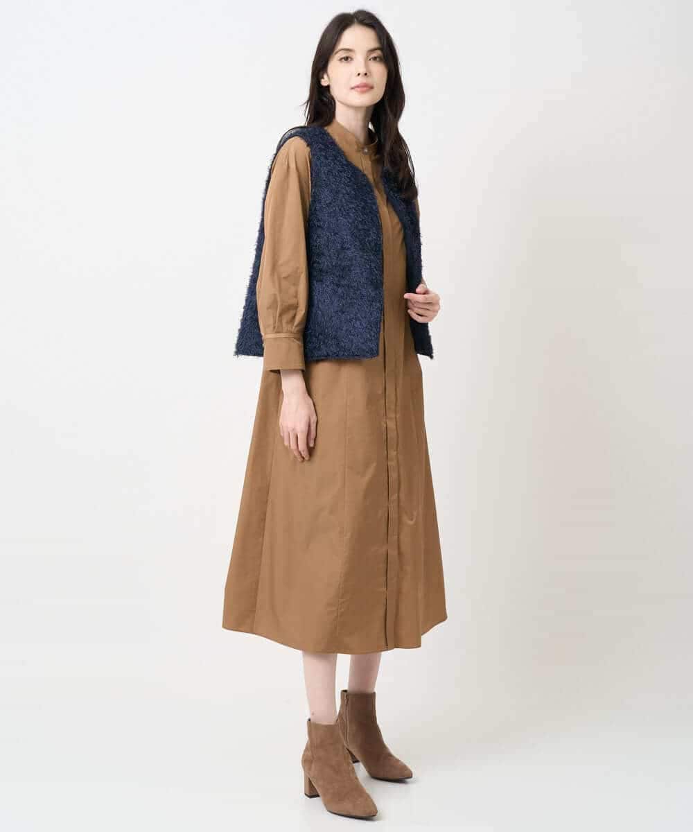 PYEAE03600 CHRISTIAN AUJARD(小さいサイズ)(メゾン ドゥ サンク) 長袖タフタワンピース ブラウン