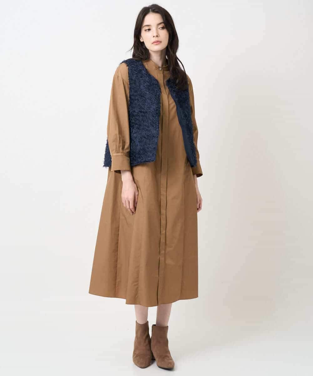 PYEAE03600 CHRISTIAN AUJARD(小さいサイズ)(メゾン ドゥ サンク) 長袖タフタワンピース ブラウン