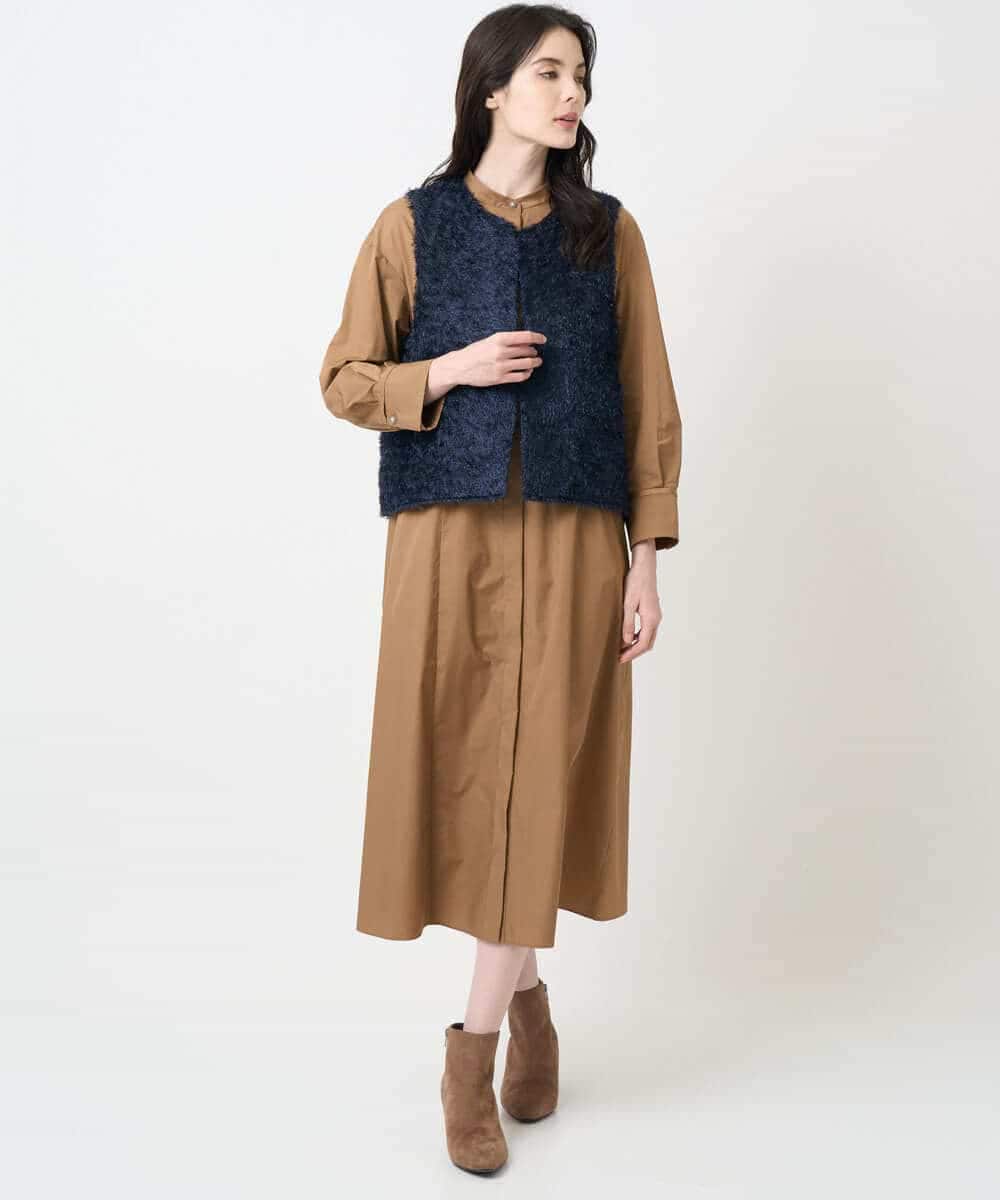 PYEAE03600 CHRISTIAN AUJARD(小さいサイズ)(メゾン ドゥ サンク) 長袖タフタワンピース ブラウン