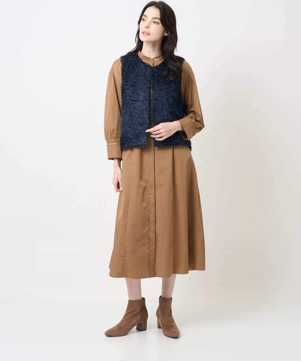 PYEAE03600 CHRISTIAN AUJARD(小さいサイズ)(メゾン ドゥ サンク) 長袖タフタワンピース ブラウン