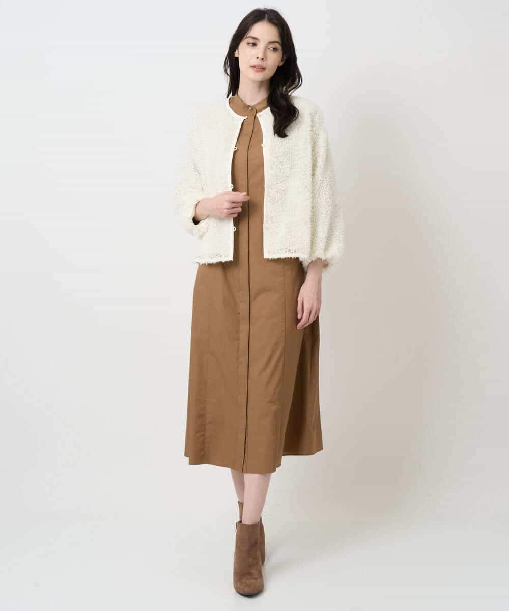 PYEAE03600 CHRISTIAN AUJARD(小さいサイズ)(メゾン ドゥ サンク) 長袖タフタワンピース ブラウン