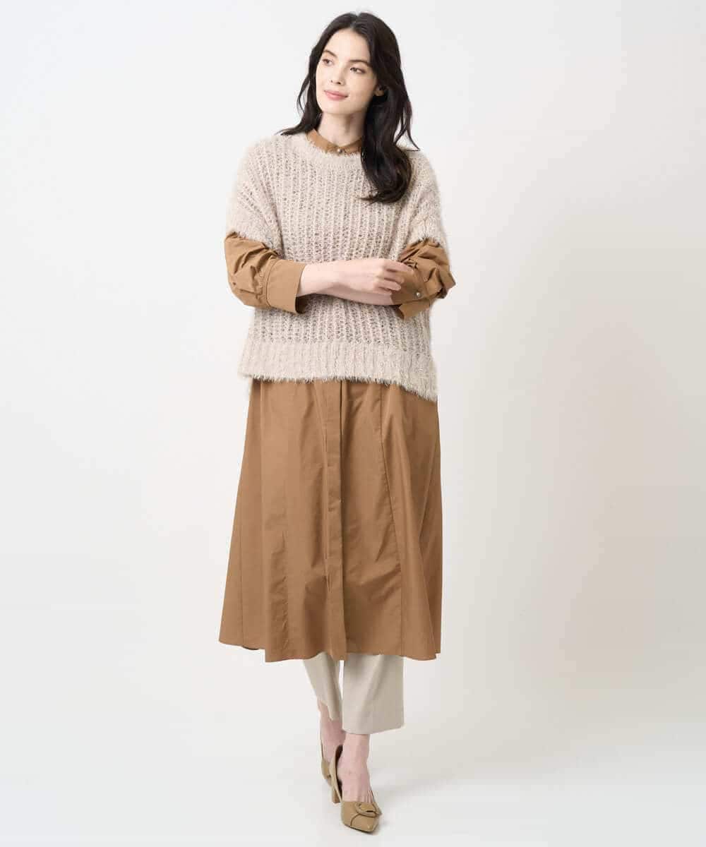 PYEAE03600 CHRISTIAN AUJARD(小さいサイズ)(メゾン ドゥ サンク) 長袖タフタワンピース ブラウン