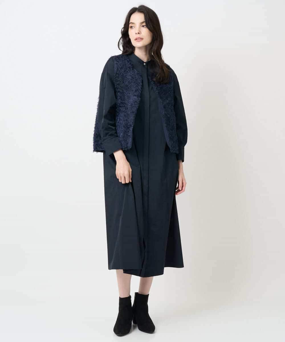 PYEAE03600 CHRISTIAN AUJARD(小さいサイズ)(メゾン ドゥ サンク) 長袖タフタワンピース ブラウン