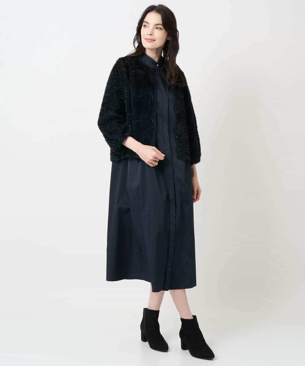 PYEAE03600 CHRISTIAN AUJARD(小さいサイズ)(メゾン ドゥ サンク) 長袖タフタワンピース ブラウン