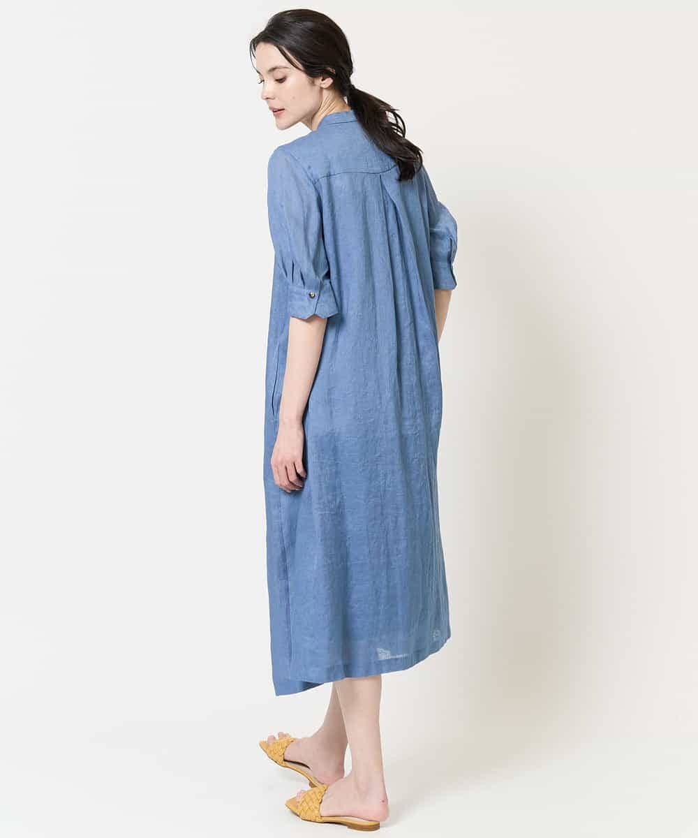 PYEGA63600 CHRISTIAN AUJARD(小さいサイズ)(メゾン ドゥ サンク) [吸水速乾]リネンリラクシーワンピース ブルー