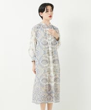 PYEGB18900 CHRISTIAN AUJARD(小さいサイズ)(メゾン ドゥ サンク) RATTIオーナメントプリントワンピース ネイビー×ライトブルー