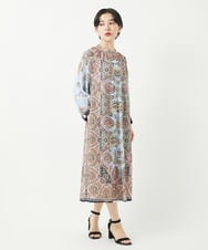 PYEGB18900 CHRISTIAN AUJARD(小さいサイズ)(メゾン ドゥ サンク) RATTIオーナメントプリントワンピース ネイビー×ライトブルー