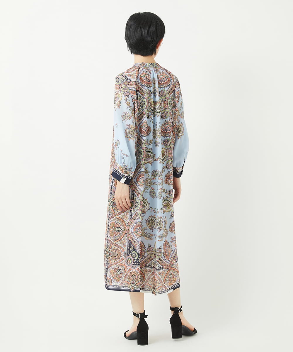 PYEGB18900 CHRISTIAN AUJARD(小さいサイズ)(メゾン ドゥ サンク) RATTIオーナメントプリントワンピース ネイビー×ライトブルー