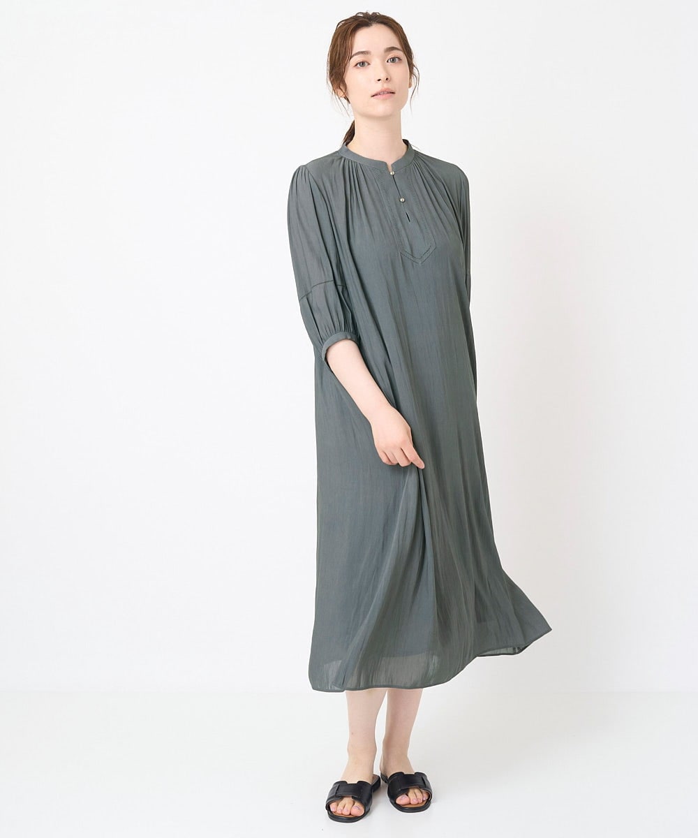 PYEHW35490 CHRISTIAN AUJARD(小さいサイズ)(メゾン ドゥ サンク) 【接触冷感･ドライタッチ】ギャザーデザインワンピース ブラック