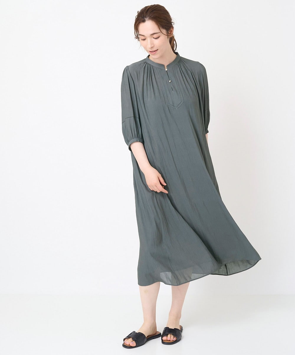 PYEHW35490 CHRISTIAN AUJARD(小さいサイズ)(メゾン ドゥ サンク) 【接触冷感･ドライタッチ】ギャザーデザインワンピース ブラック