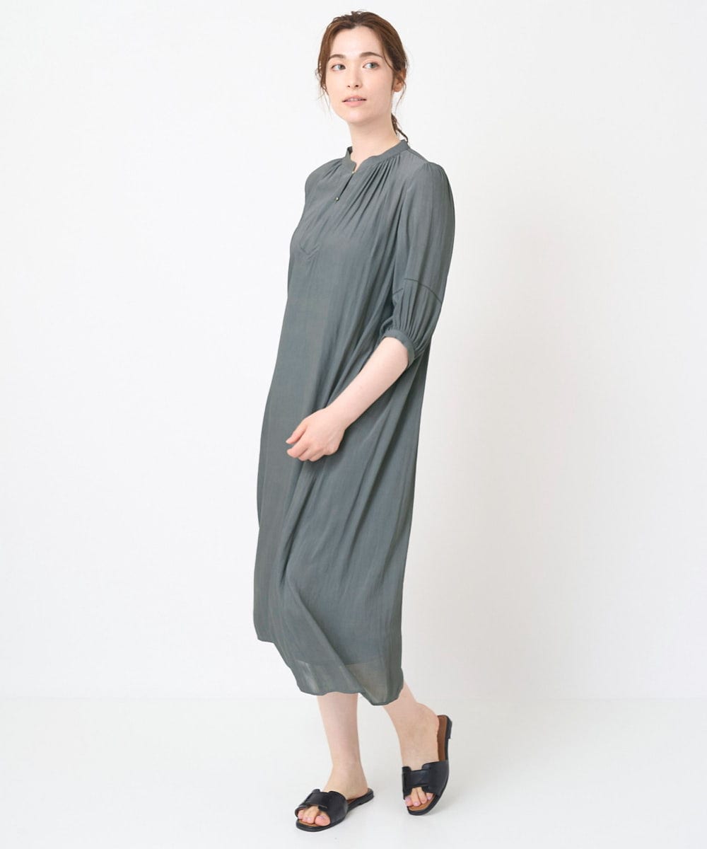 PYEHW35490 CHRISTIAN AUJARD(小さいサイズ)(メゾン ドゥ サンク) 【接触冷感･ドライタッチ】ギャザーデザインワンピース ブラック