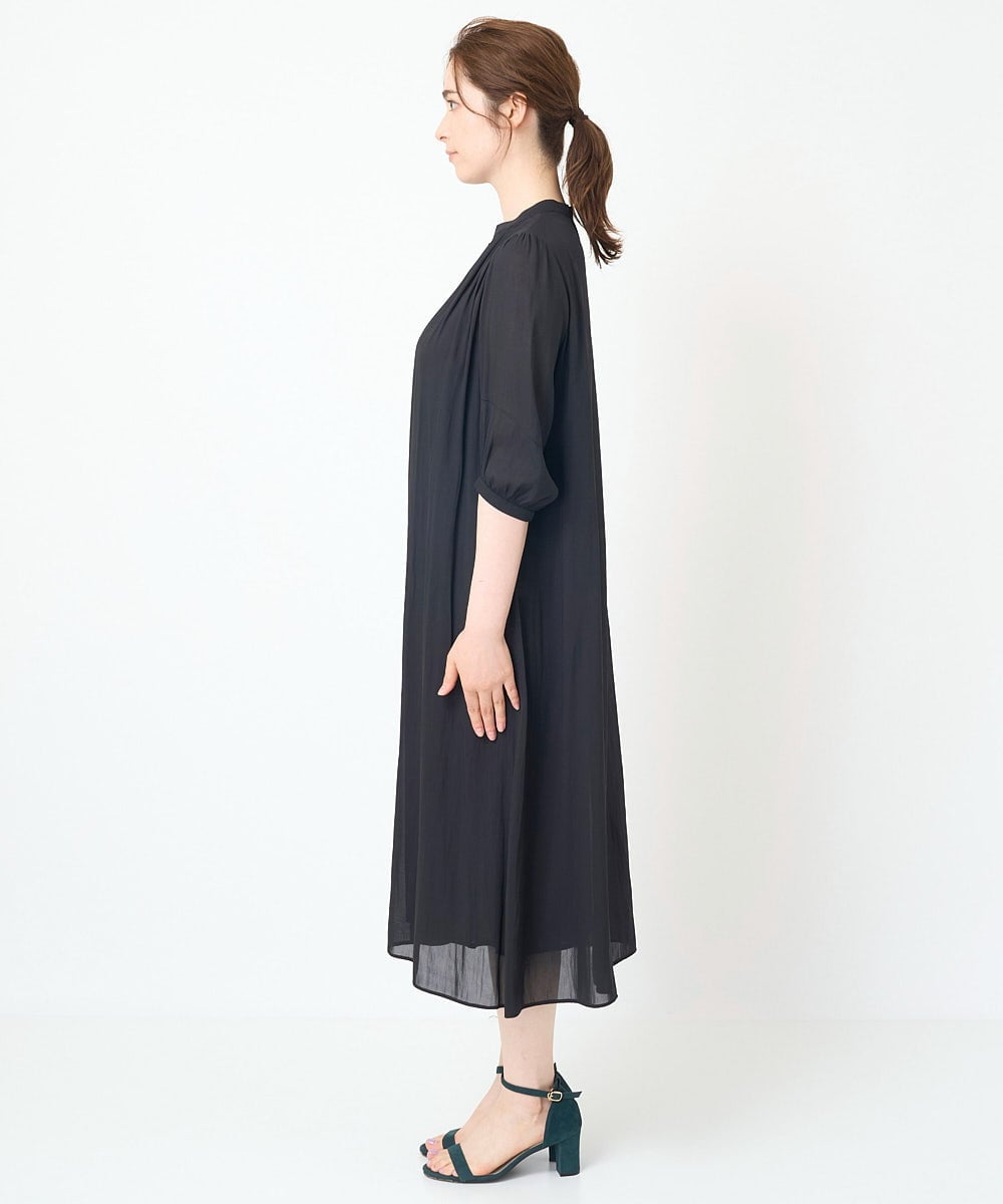 PYEHW35490 CHRISTIAN AUJARD(小さいサイズ)(メゾン ドゥ サンク) 【接触冷感･ドライタッチ】ギャザーデザインワンピース ブラック