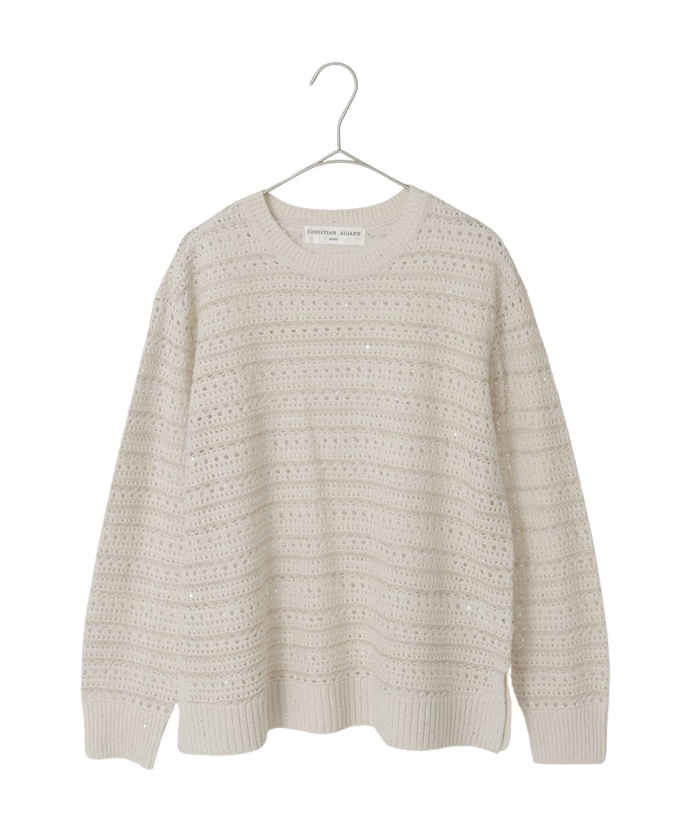PYFAD18330 CHRISTIAN AUJARD(小さいサイズ)(メゾン ドゥ サンク) ラメスパンコール長袖ニットプルオーバー アイボリー