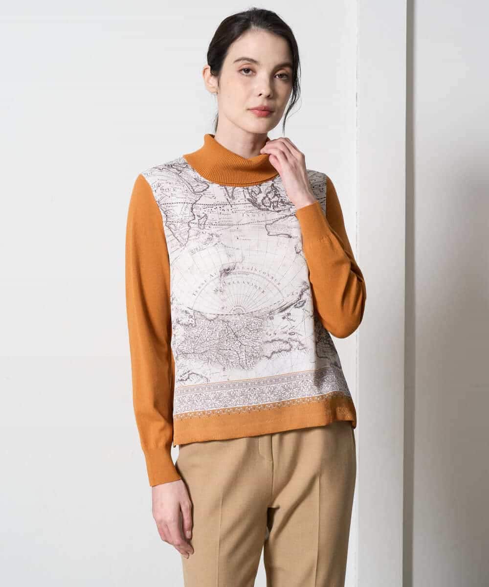 PYFAD32360 CHRISTIAN AUJARD(小さいサイズ)(メゾン ドゥ サンク) [アンサンブル対応]アートプリントドッキングニット ベージュ×オレンジ