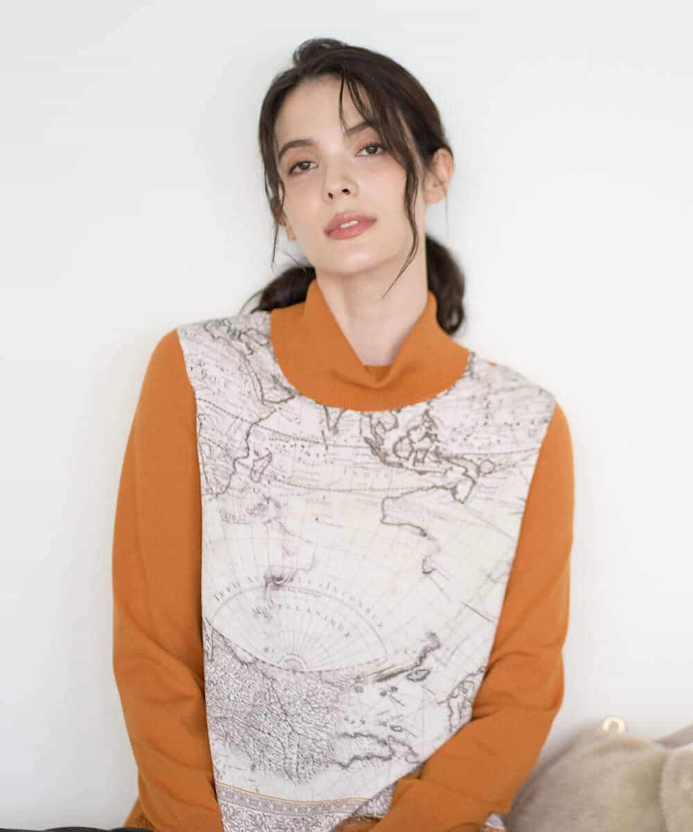 PYFAD32360 CHRISTIAN AUJARD(小さいサイズ)(メゾン ドゥ サンク) [アンサンブル対応]アートプリントドッキングニット ベージュ×オレンジ