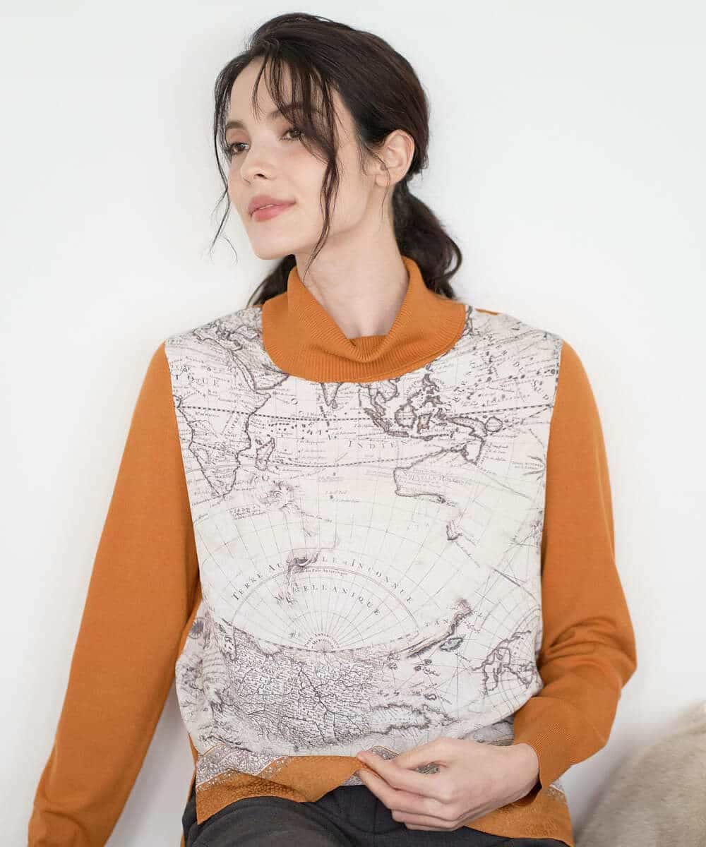 PYFAD32360 CHRISTIAN AUJARD(小さいサイズ)(メゾン ドゥ サンク) [アンサンブル対応]アートプリントドッキングニット ベージュ×オレンジ