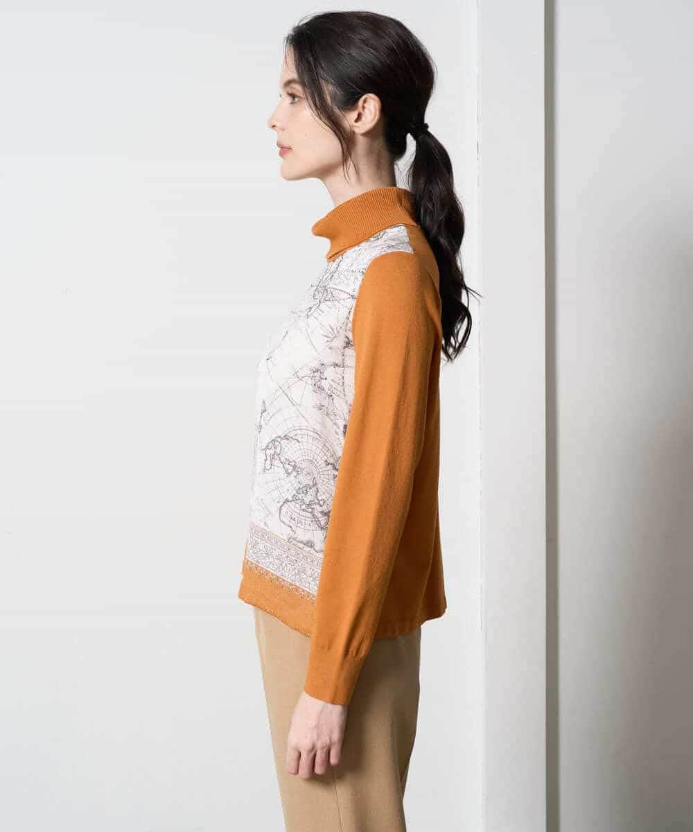 PYFAD32360 CHRISTIAN AUJARD(小さいサイズ)(メゾン ドゥ サンク) [アンサンブル対応]アートプリントドッキングニット ベージュ×オレンジ