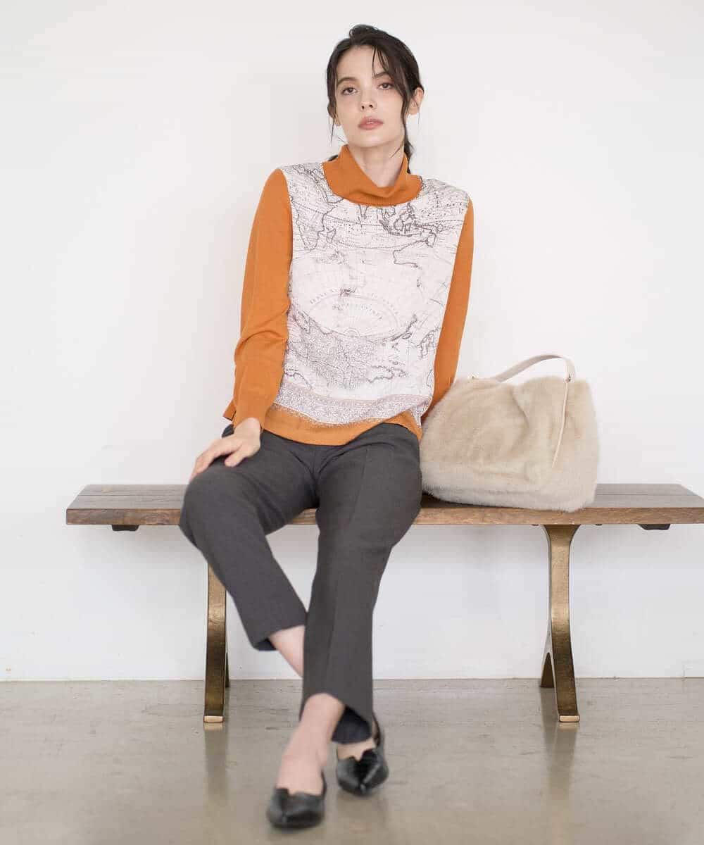 PYFAD32360 CHRISTIAN AUJARD(小さいサイズ)(メゾン ドゥ サンク) [アンサンブル対応]アートプリントドッキングニット ベージュ×オレンジ