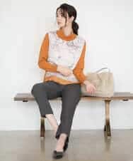 PYFAD32360 CHRISTIAN AUJARD(小さいサイズ)(メゾン ドゥ サンク) [アンサンブル対応]アートプリントドッキングニット ベージュ×オレンジ