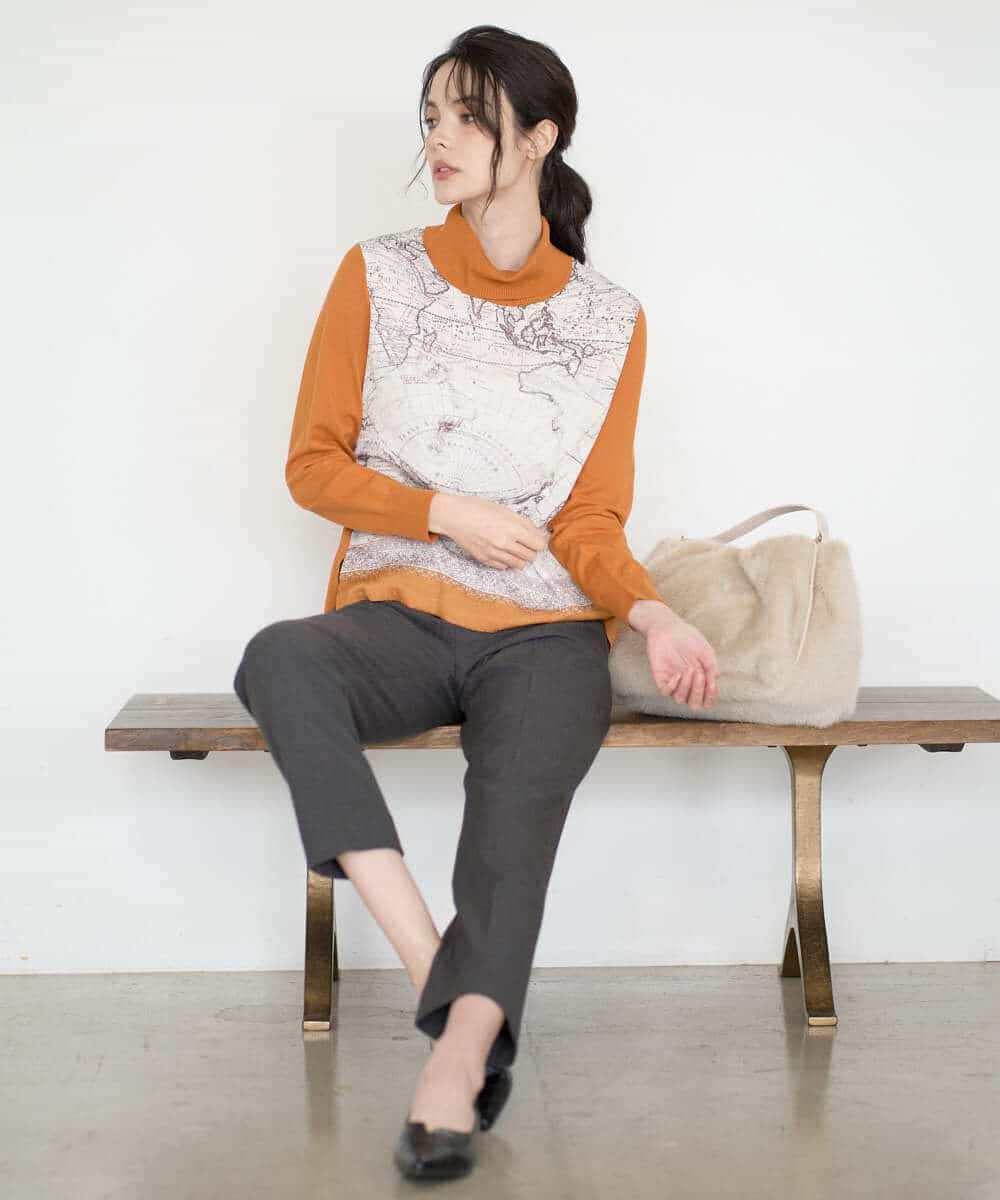 PYFAD32360 CHRISTIAN AUJARD(小さいサイズ)(メゾン ドゥ サンク) [アンサンブル対応]アートプリントドッキングニット ベージュ×オレンジ