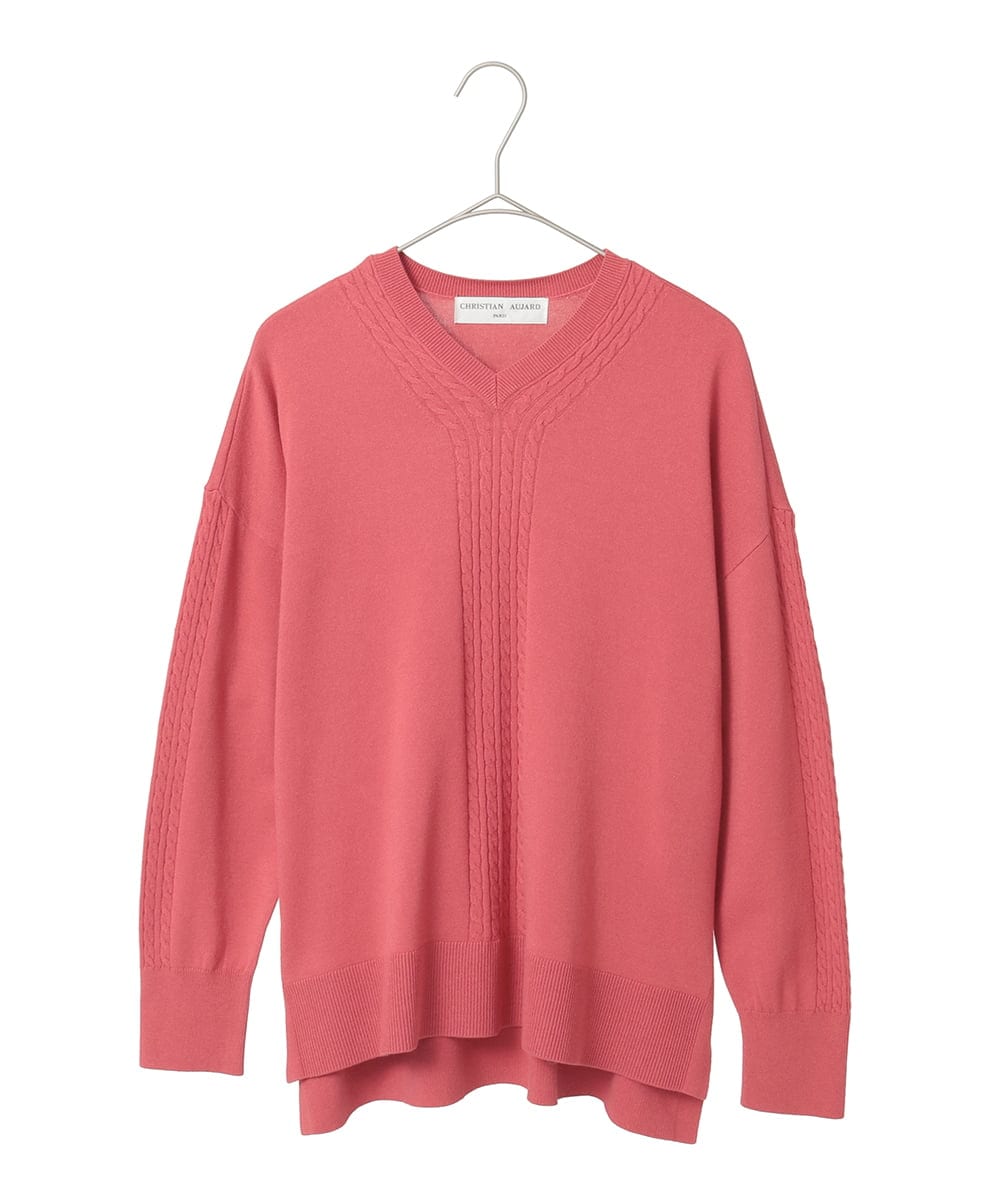 PYFAE06300 CHRISTIAN AUJARD(小さいサイズ)(メゾン ドゥ サンク) Vネックプルオーバーニット ピンク