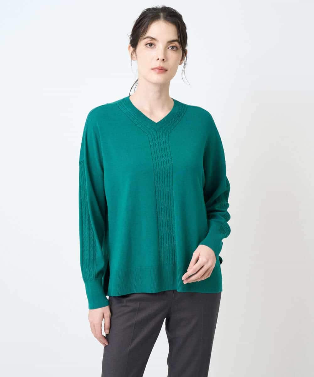 PYFAE06300 CHRISTIAN AUJARD(小さいサイズ)(メゾン ドゥ サンク) Vネックプルオーバーニット グリーン