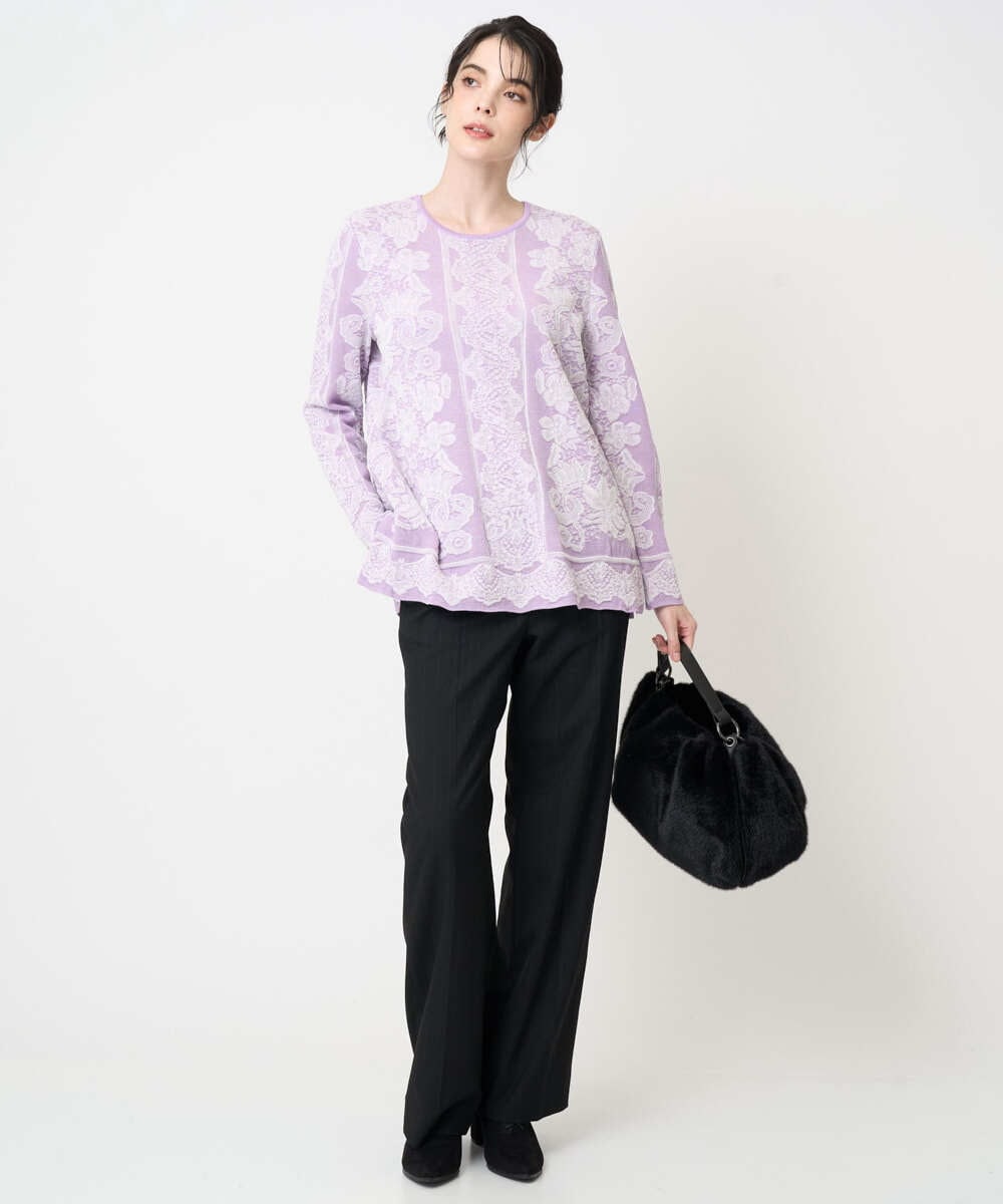 PYFCD08390 CHRISTIAN AUJARD(小さいサイズ)(メゾン ドゥ サンク) レーシージャガードニットプルオーバー ライトグレー