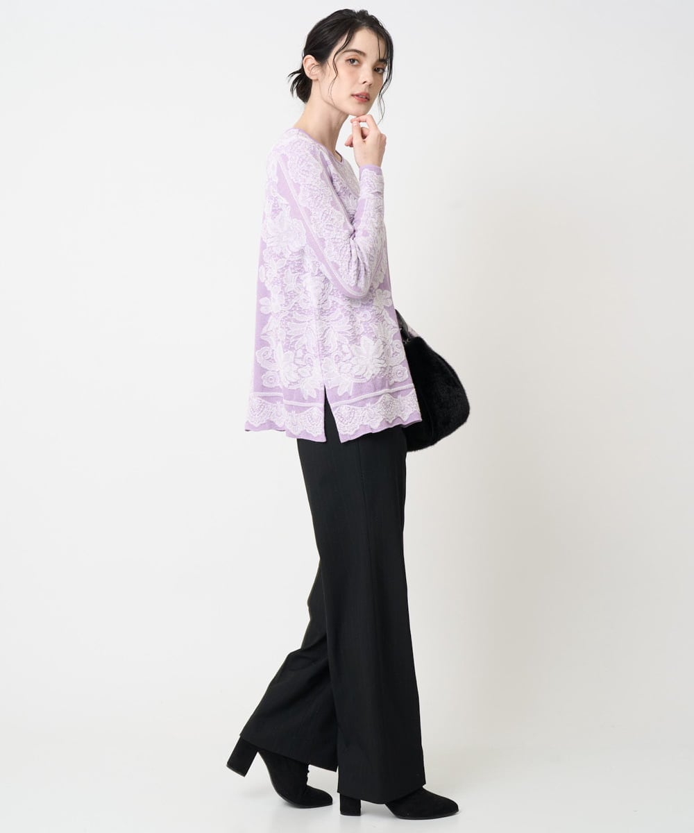 PYFCD08390 CHRISTIAN AUJARD(小さいサイズ)(メゾン ドゥ サンク) レーシージャガードニットプルオーバー ライトグレー