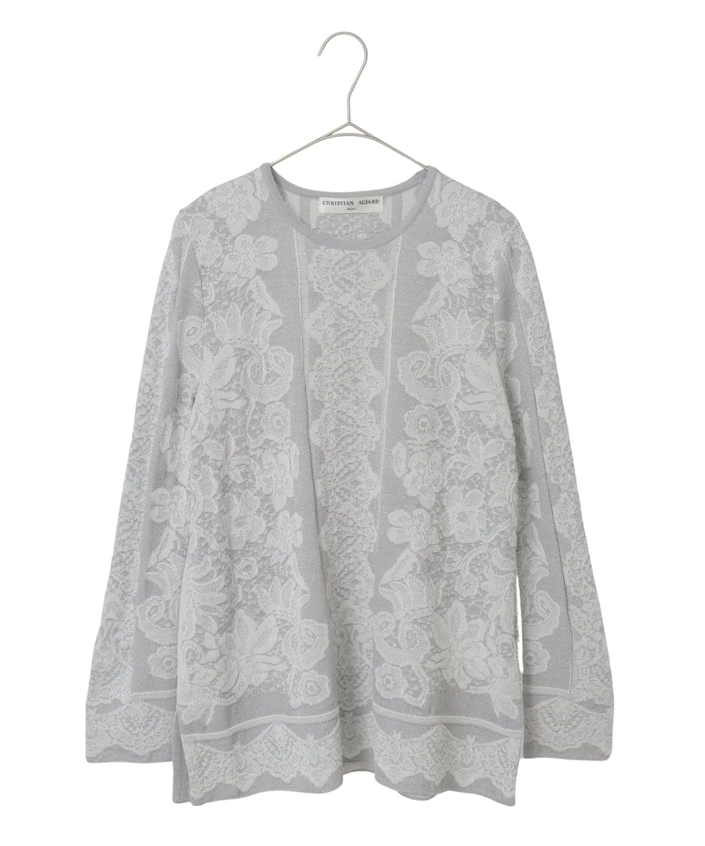 PYFCD08390 CHRISTIAN AUJARD(小さいサイズ)(メゾン ドゥ サンク) レーシージャガードニットプルオーバー ライトグレー