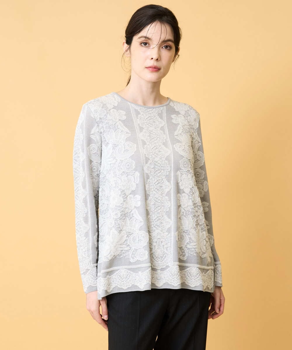 PYFCD08390 CHRISTIAN AUJARD(小さいサイズ)(メゾン ドゥ サンク) レーシージャガードニットプルオーバー ライトグレー