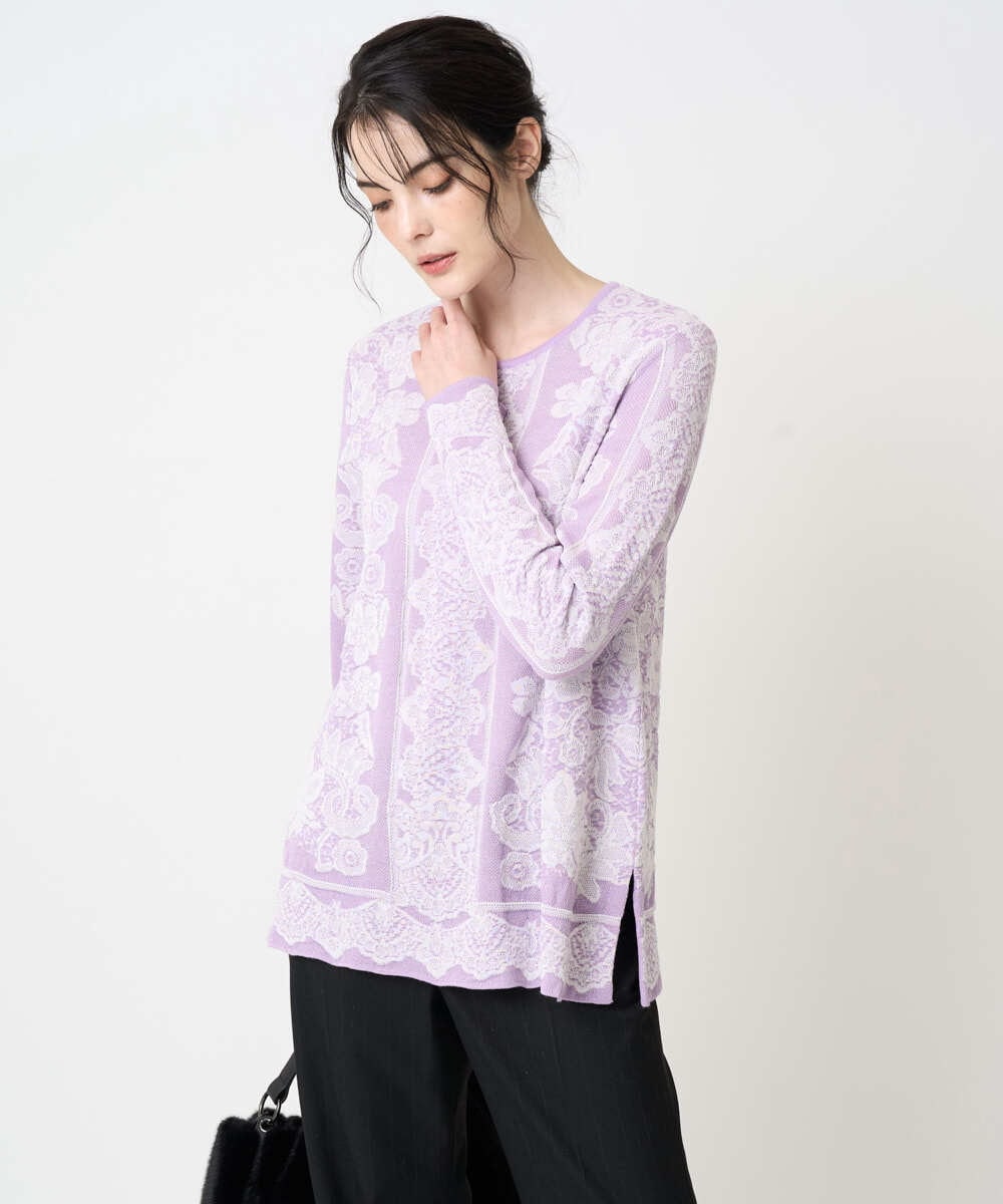 PYFCD08390 CHRISTIAN AUJARD(小さいサイズ)(メゾン ドゥ サンク) レーシージャガードニットプルオーバー ライトグレー