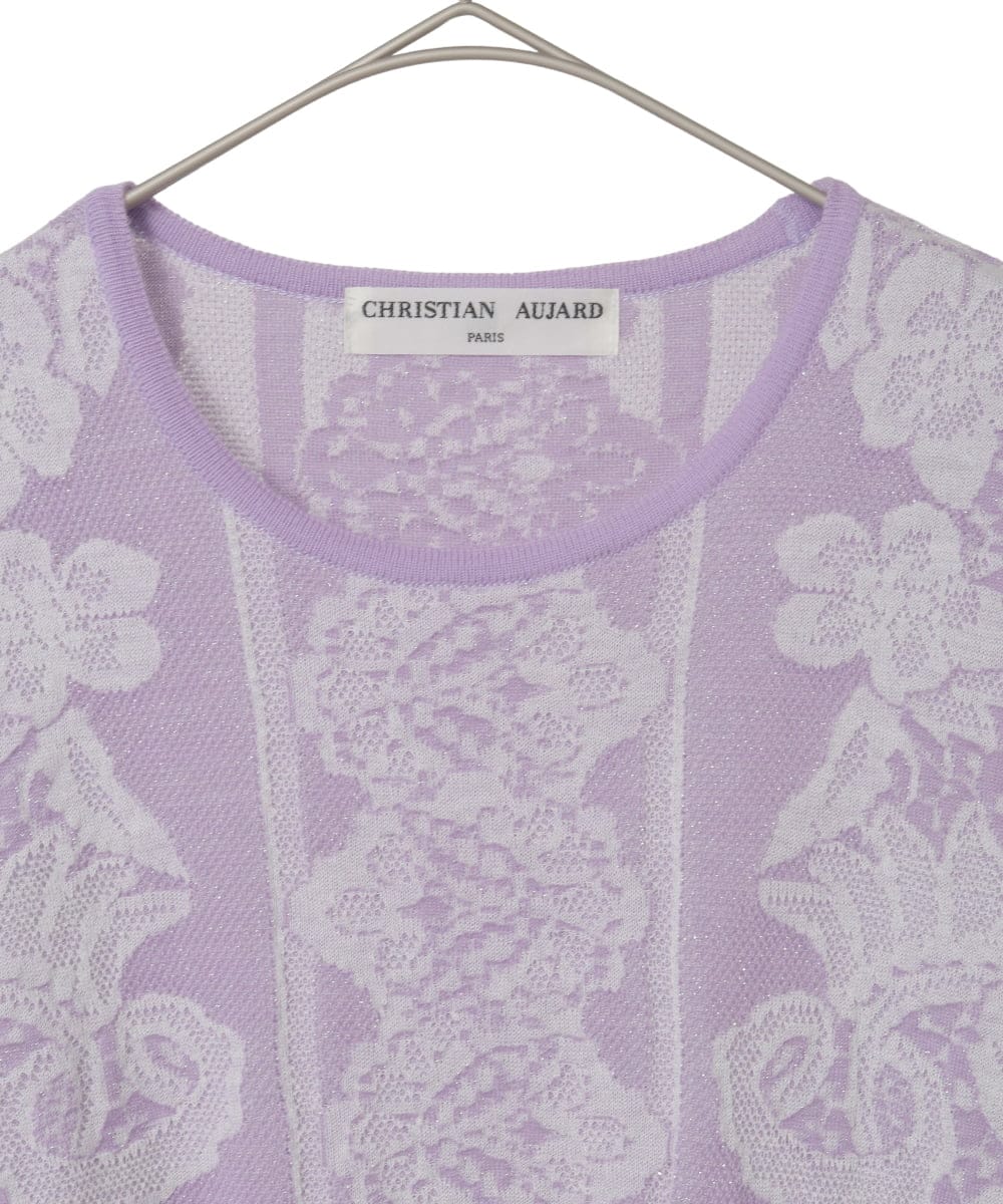 PYFCD08390 CHRISTIAN AUJARD(小さいサイズ)(メゾン ドゥ サンク) レーシージャガードニットプルオーバー ライトグレー