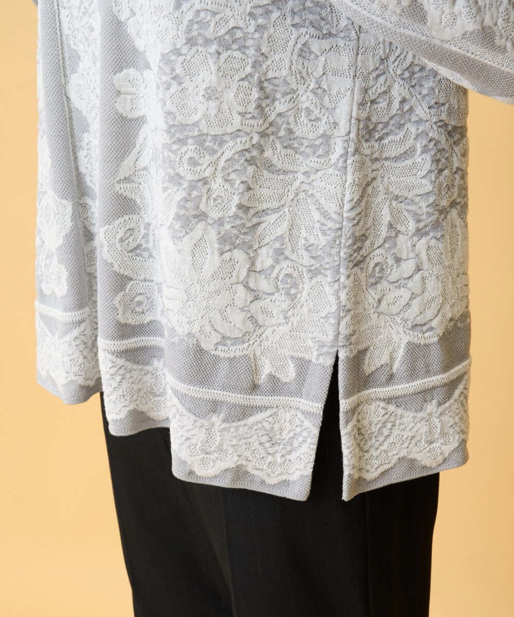 PYFCD08390 CHRISTIAN AUJARD(小さいサイズ)(メゾン ドゥ サンク) レーシージャガードニットプルオーバー ライトグレー