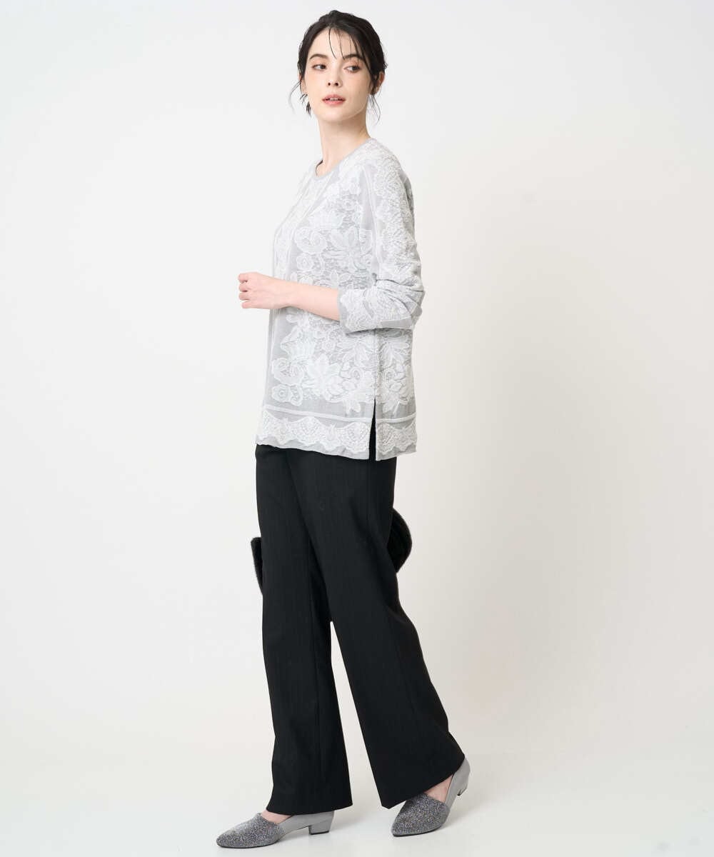 PYFCD08390 CHRISTIAN AUJARD(小さいサイズ)(メゾン ドゥ サンク) レーシージャガードニットプルオーバー ライトグレー