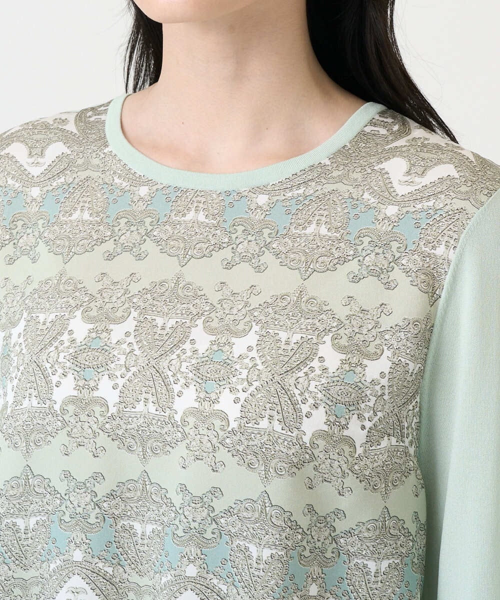 PYFEE03390 CHRISTIAN AUJARD(小さいサイズ)(メゾン ドゥ サンク) [アンサンブル対応]レーシーオーナメントプリントトップス グリーン系