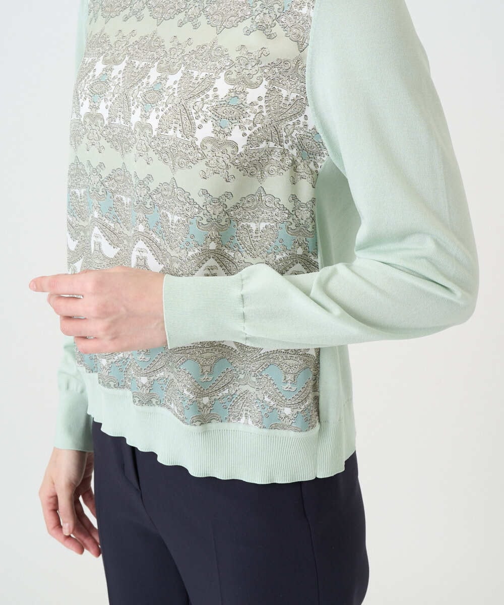 PYFEE03390 CHRISTIAN AUJARD(小さいサイズ)(メゾン ドゥ サンク) [アンサンブル対応]レーシーオーナメントプリントトップス グリーン系