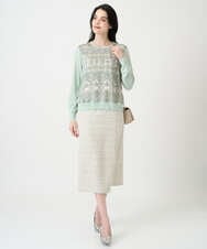 PYFEE03390 CHRISTIAN AUJARD(小さいサイズ)(メゾン ドゥ サンク) [アンサンブル対応]レーシーオーナメントプリントトップス グリーン系