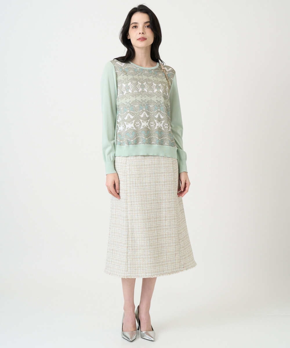 PYFEE03390 CHRISTIAN AUJARD(小さいサイズ)(メゾン ドゥ サンク) [アンサンブル対応]レーシーオーナメントプリントトップス グリーン系