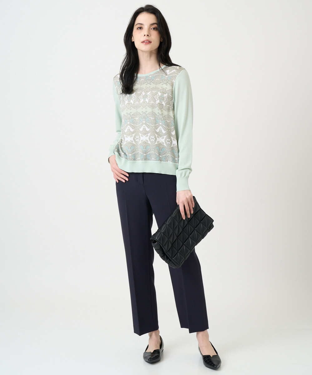 PYFEE03390 CHRISTIAN AUJARD(小さいサイズ)(メゾン ドゥ サンク) [アンサンブル対応]レーシーオーナメントプリントトップス グリーン系