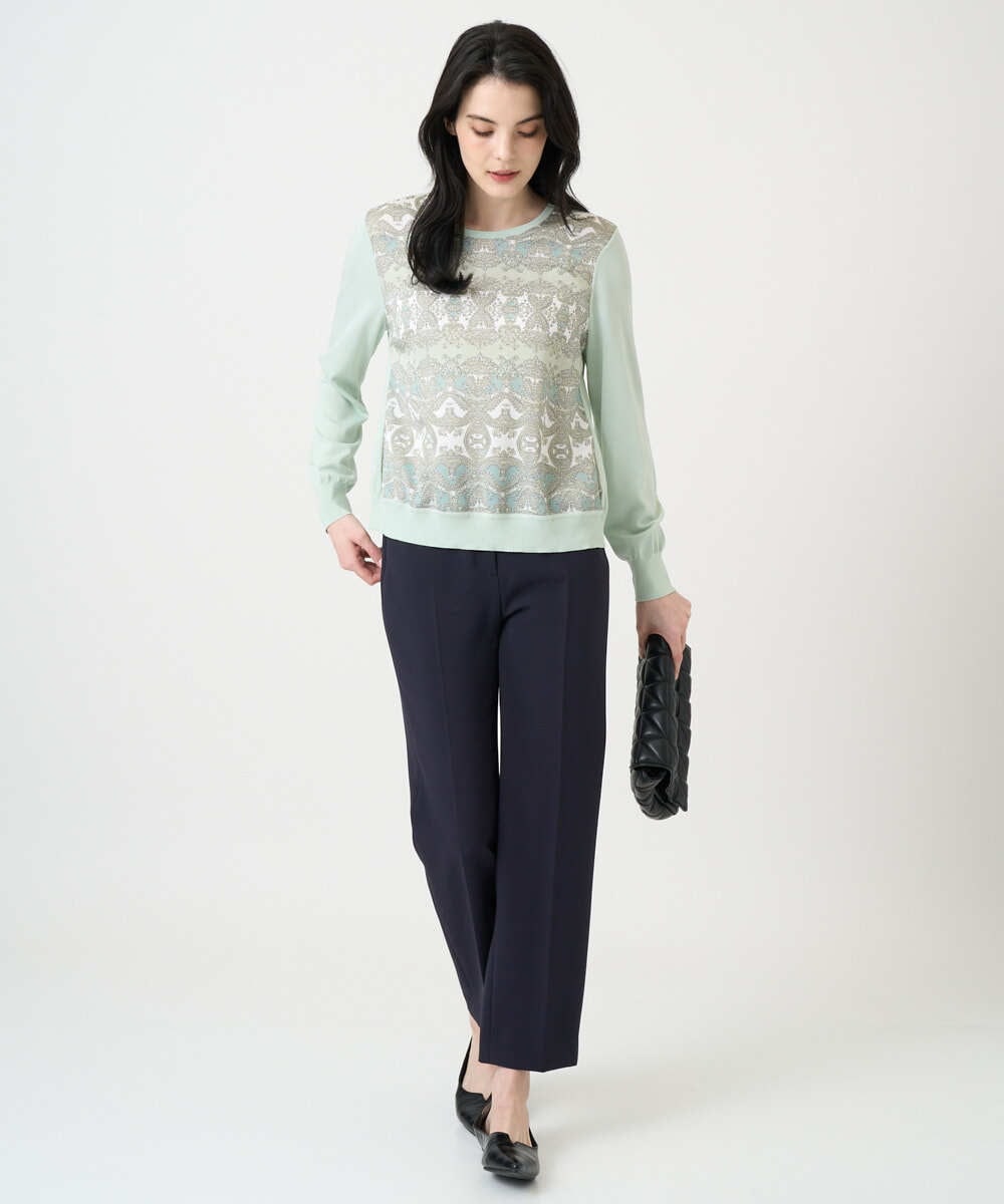 PYFEE03390 CHRISTIAN AUJARD(小さいサイズ)(メゾン ドゥ サンク) [アンサンブル対応]レーシーオーナメントプリントトップス グリーン系