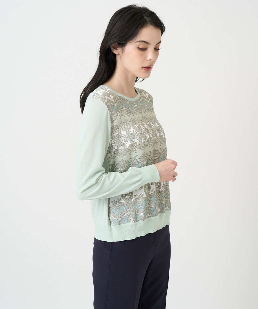 PYFEE03390 CHRISTIAN AUJARD(小さいサイズ)(メゾン ドゥ サンク) [アンサンブル対応]レーシーオーナメントプリントトップス グリーン系