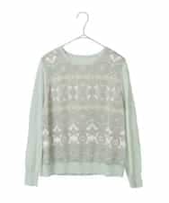 PYFEE03390 CHRISTIAN AUJARD(小さいサイズ)(メゾン ドゥ サンク) [アンサンブル対応]レーシーオーナメントプリントトップス グリーン系